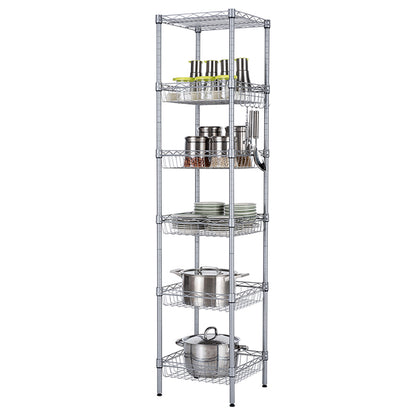 Concise 6 Layers Carbon Steel & PP Storage Rack Silver Gray