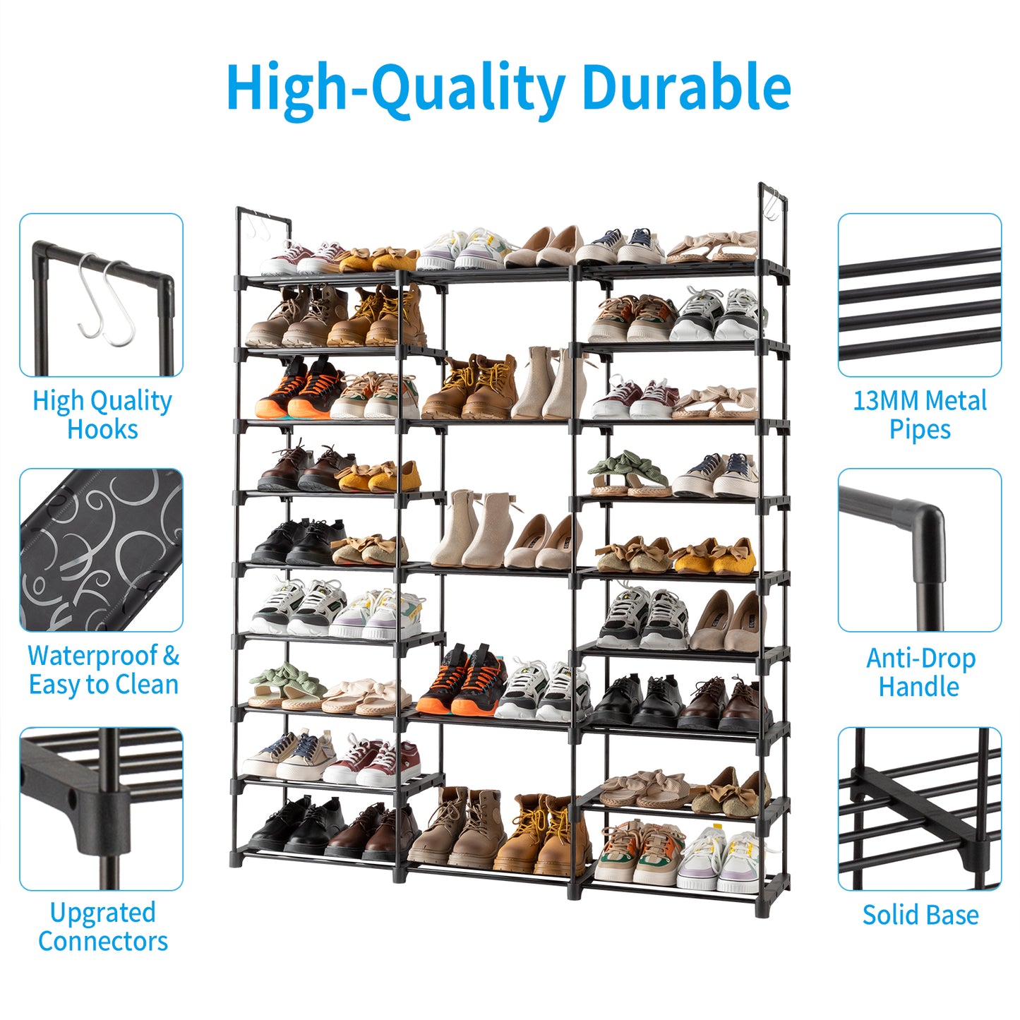 9 Tiers Shoe Rack Storage Organizer Shoe Shelf Organizer for Entryway Holds 50-55 Pairs Shoe, Stackable Shoe Cabinet Shoe Rack