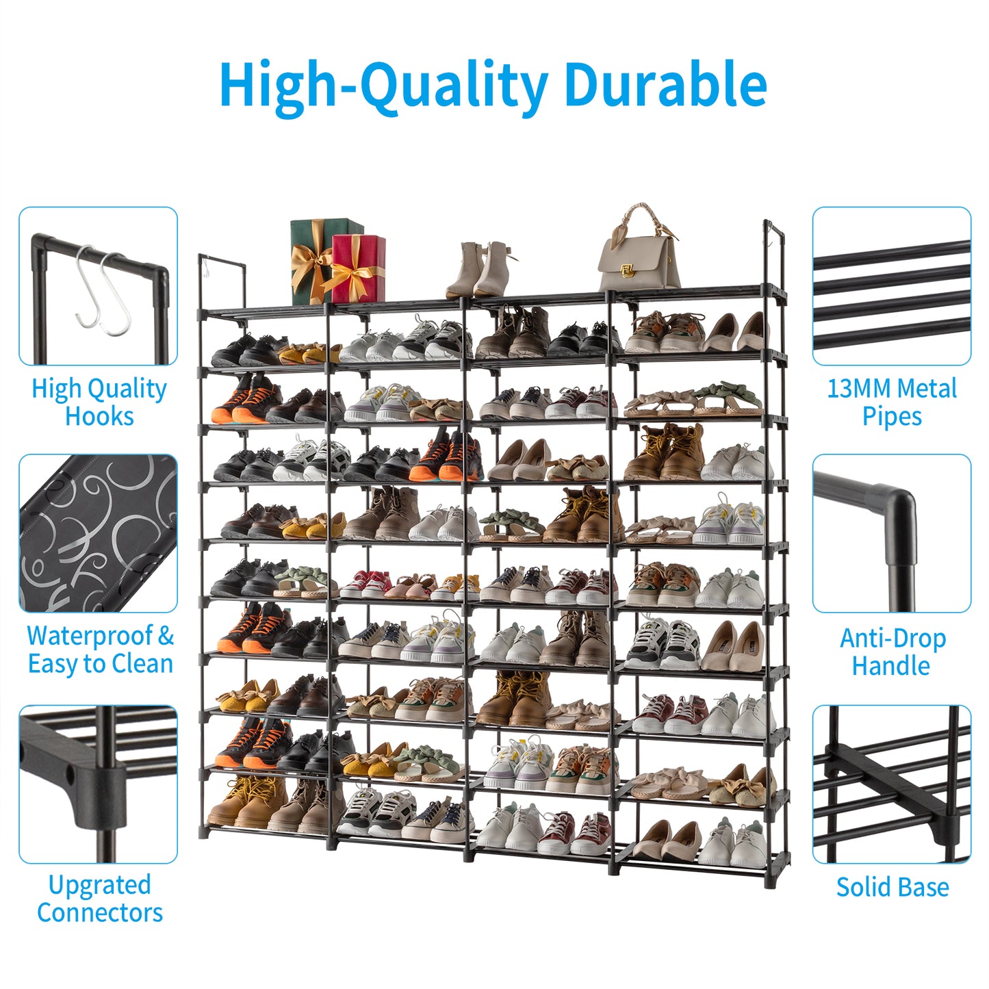 10 Tiers Shoe Rack Storage Organizer Shoe Shelf Organizer for Entryway Holds 80 Pairs Shoe, Stackable Shoe Cabinet Shoe Rack