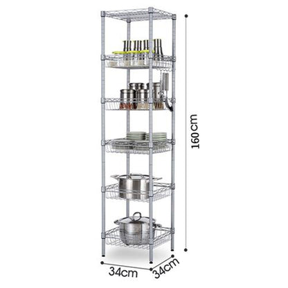 Concise 6 Layers Carbon Steel & PP Storage Rack Silver Gray