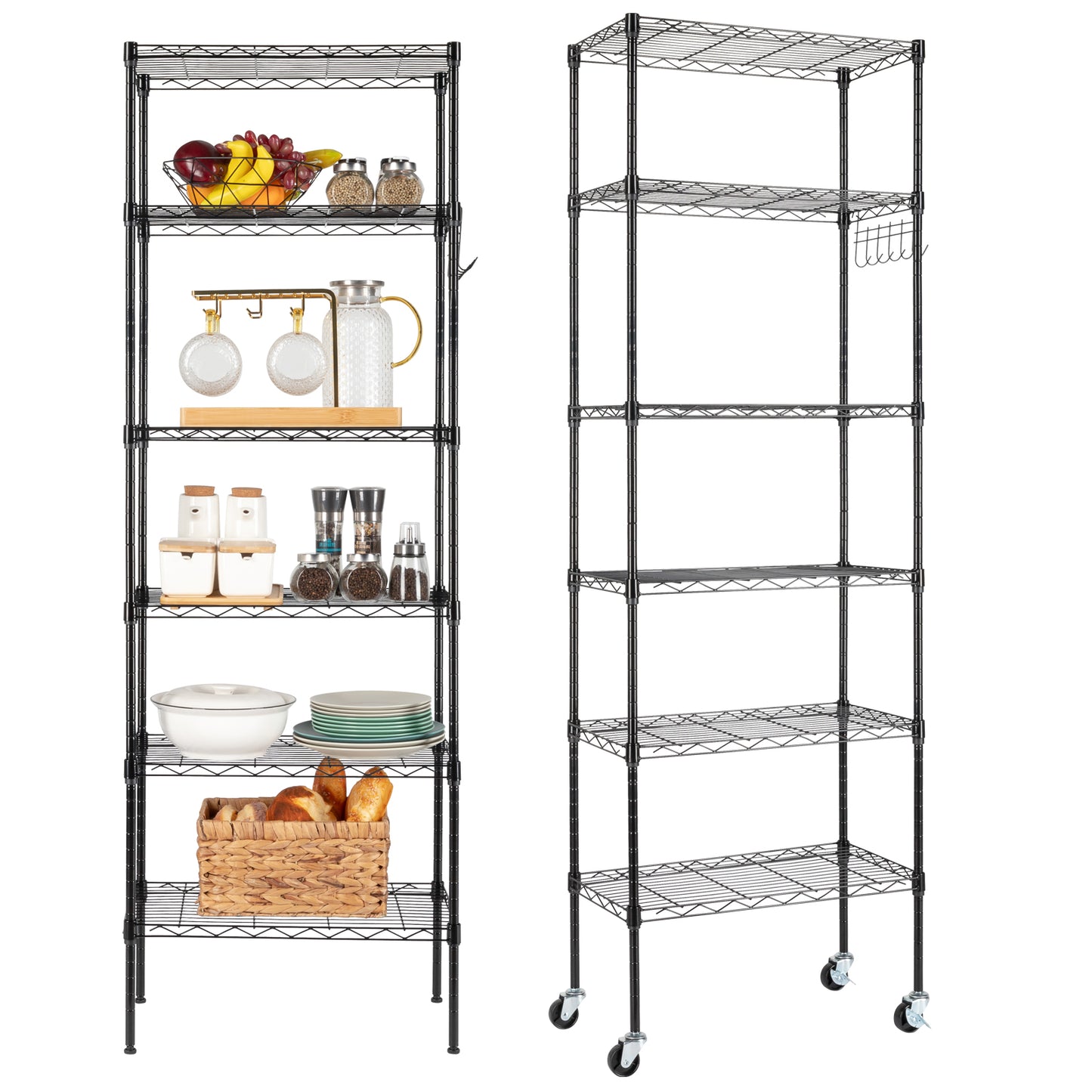 Replaceable assembly with wheels, floor mounted carbon steel storage rack, black